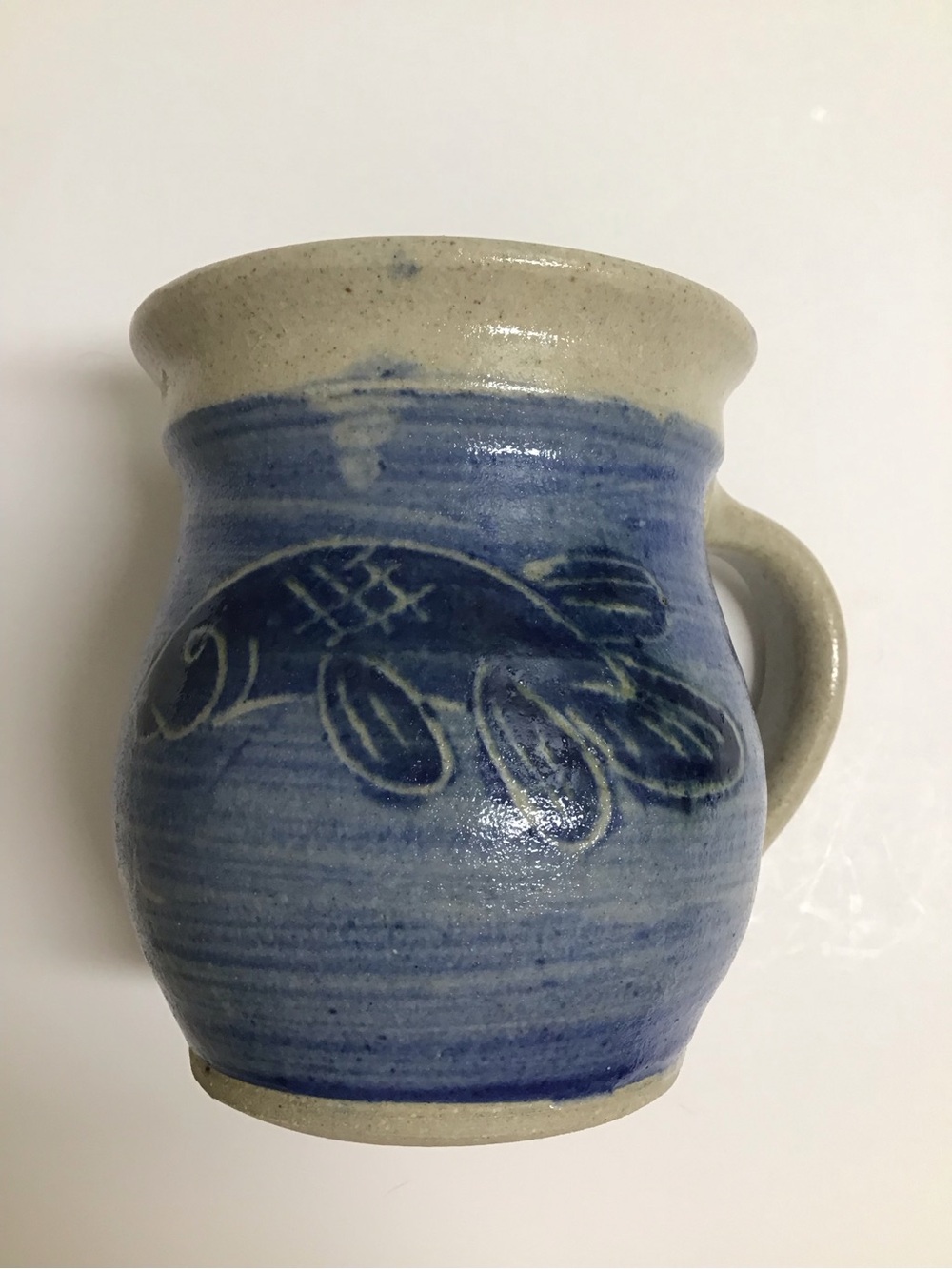 Pottery Coffee Mug Koi Fish Blue Glazed Speckled Tea Cup Handmade Studio SIGNED